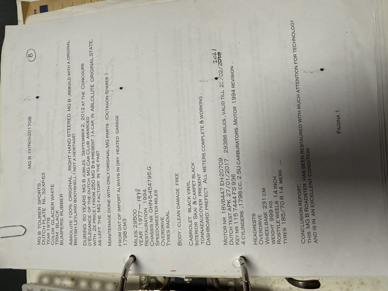 MG B cabriolet  Année 1978 voiture de collection à vendre