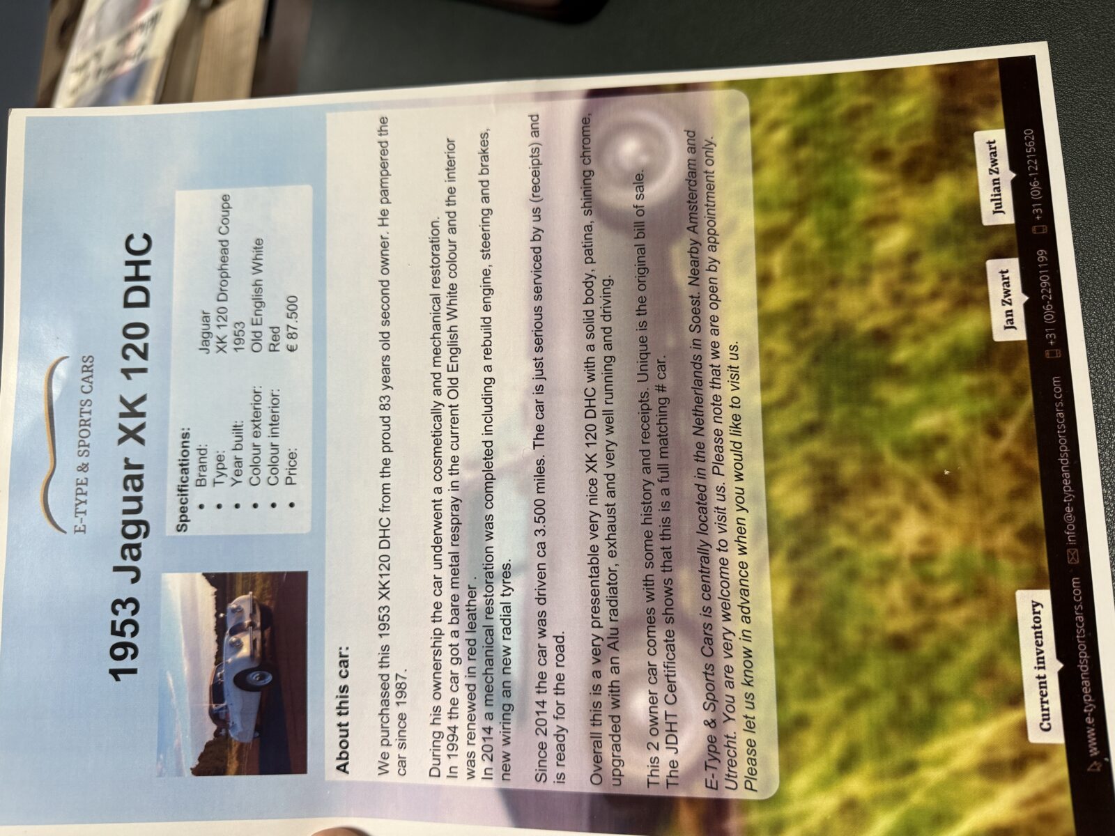 Jaguar XK 120  Année 1953 voiture de collection à vendre