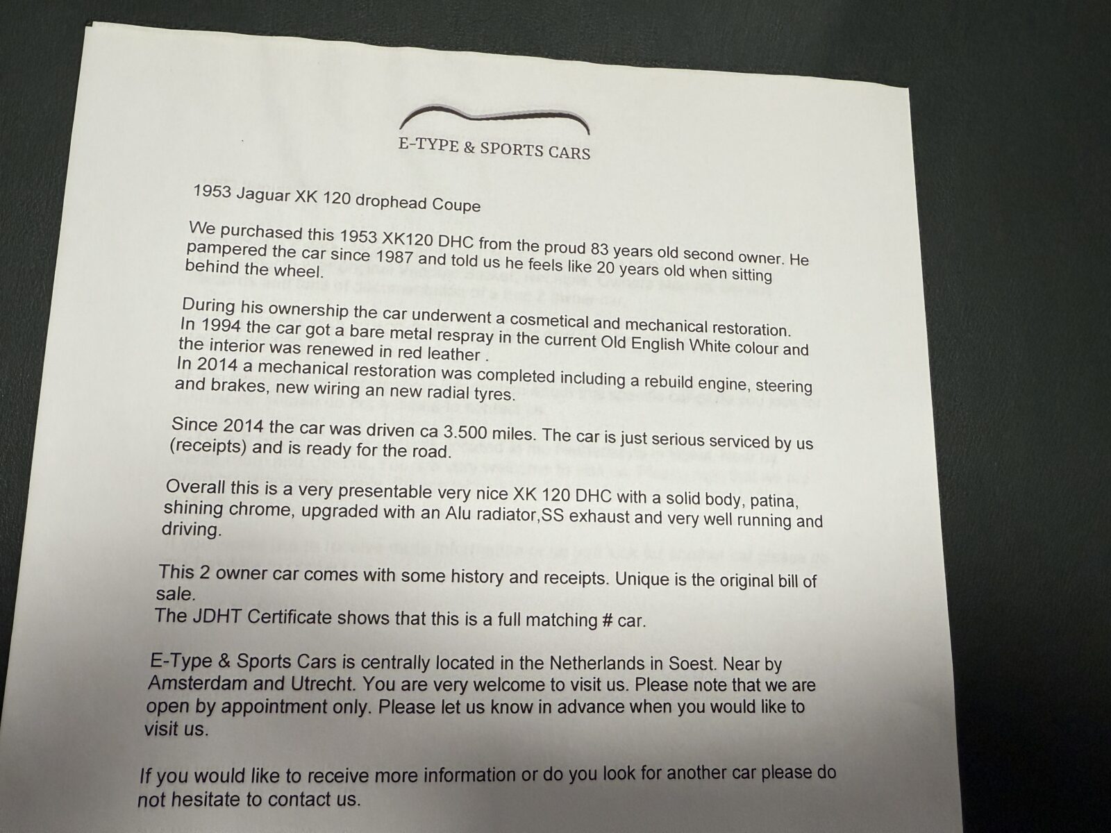 Jaguar XK 120  Année 1953 voiture de collection à vendre
